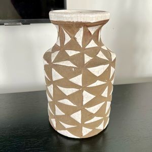 Anthropologie White & Tan Geometric Terracotta Pottery Jug Vase